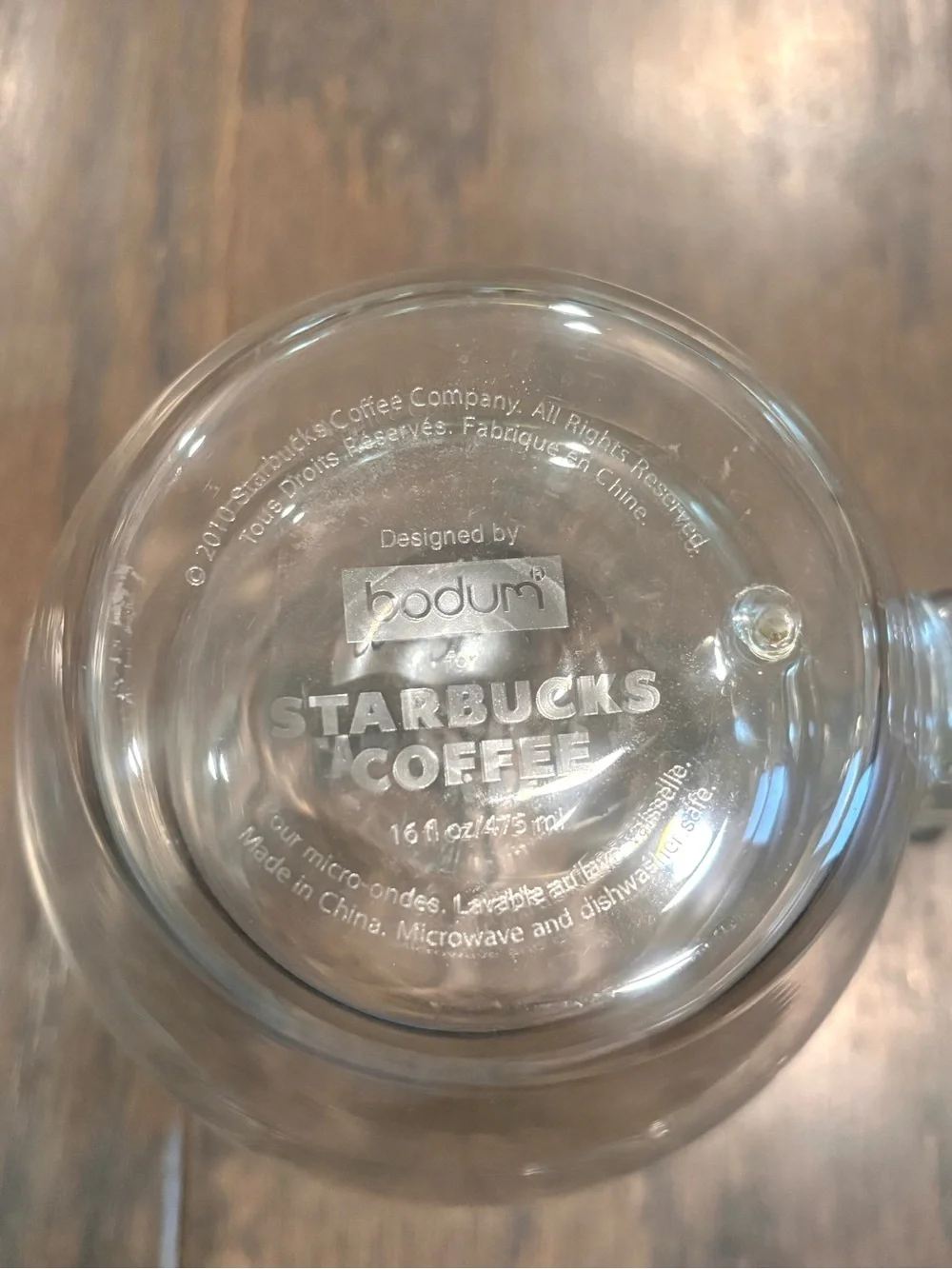 Starbucks Coffee Bodum 16 Oz Double Wall Clear 2010 Logo Glass Mug